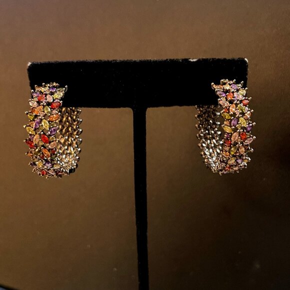 Theia Multicolor Crystal Hoop Earrings - Picture 2 of 4